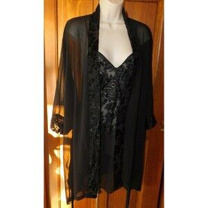 Cacique Lane Bryant Black Baby Doll Sexy Lingerie Nightie & Robe Size Medium